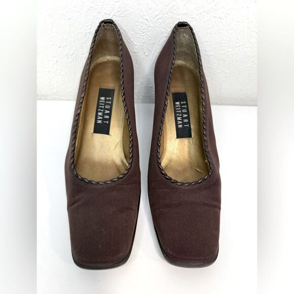 STUART WEITZMAN Chocolate Square Toe Heels, Size 7.5 - Picture 1 of 8